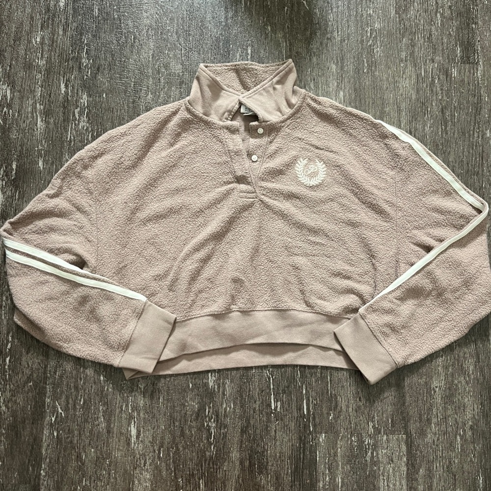 PINK Victoria's Secret Sherpa Pullover Crop‎ Top Mock Neck Active Stripes